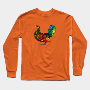 Stained Glass Chicken in Watercolor and Ink Long Sleeve T-Shirt